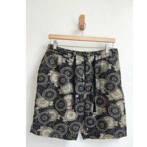 Officine Generale Phil Japanese Print Shorts Mens 31 Black Cream Drawstring Boho